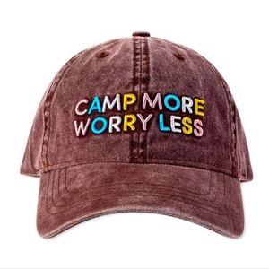 Camp More Worry Less 🏕 Baseball Cap Brown Hat With Faded Look Brand New NWT